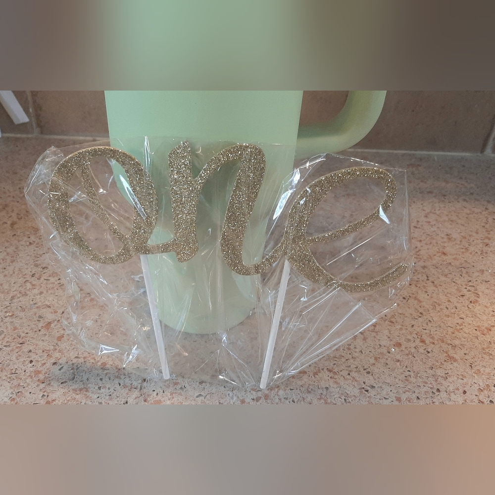 Gold Glitter ONE Cake topper